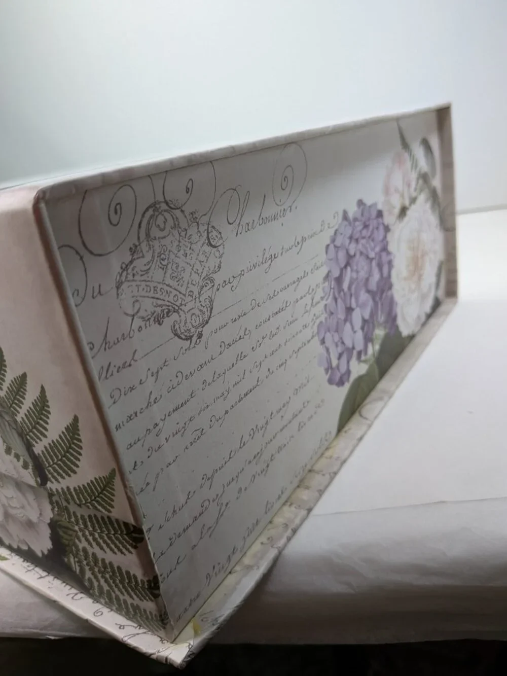 Paris Dressmaker Storage Box Large Hydrangea Peony Gold Metallic Floral Art